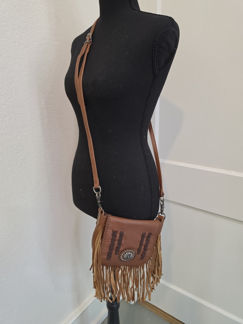 Montana West Brown Leather Fringe Crossbody Bag